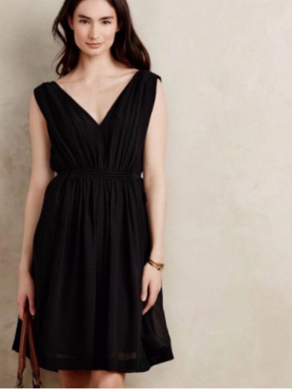 Anthropologie HD in Paris Classic Black V-Neck Sleeveless Dress